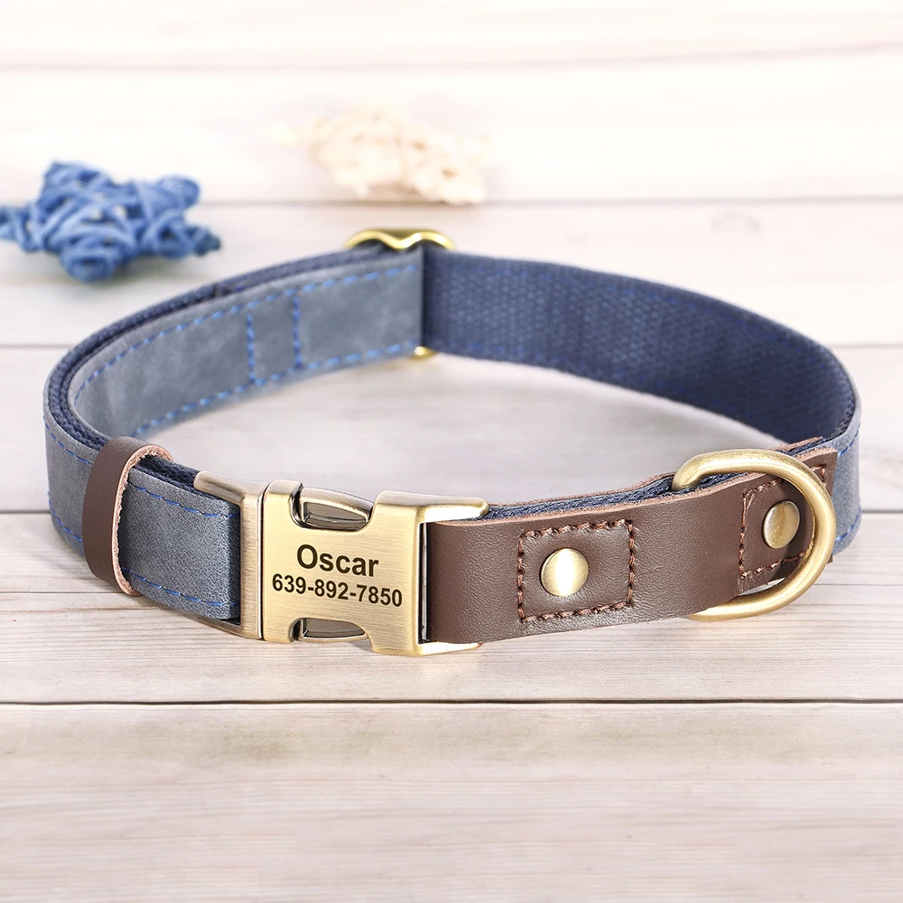 Collar de nailon personalizado para perros, collares de cuero PU para perros, collares personalizados gratis para perros pequeños, medianos y grandes, Pug duradero - imagen 3