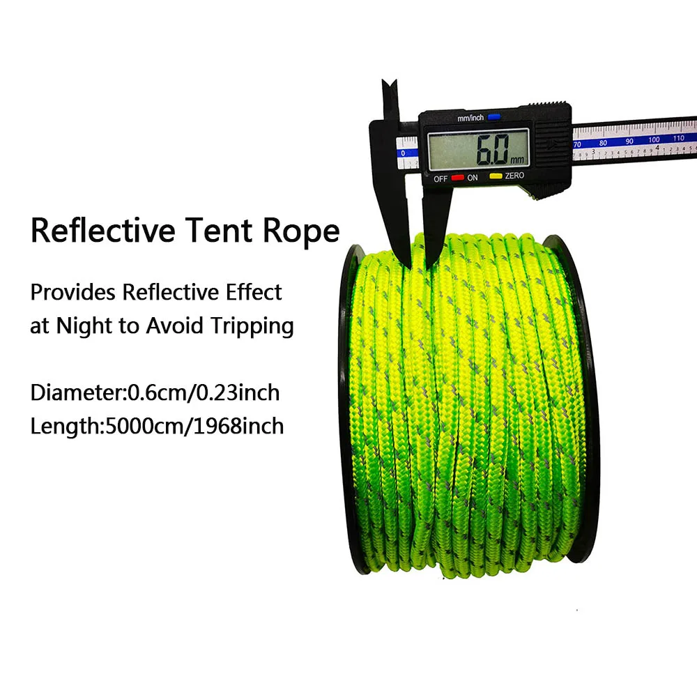 Cuerda de paracaídas Paracord reflectante de 50M y 6mm, cuerda de supervivencia para acampar al aire libre, cordón duradero para tienda de paraguas, correa para tendedero - imagen 4
