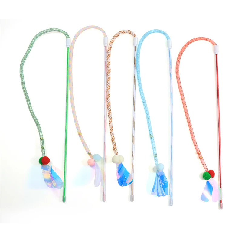 Manguera de colores para gatos, palo de burlas con campana integrada, lentejuelas láser externas, juego interactivo, suministros para mascotas - imagen 4