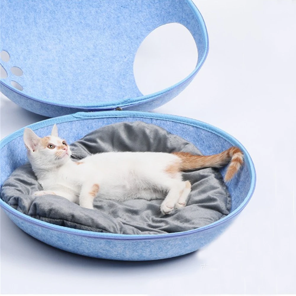 Cama huevo para gatos, nido suave con colchón de fieltro y abertura