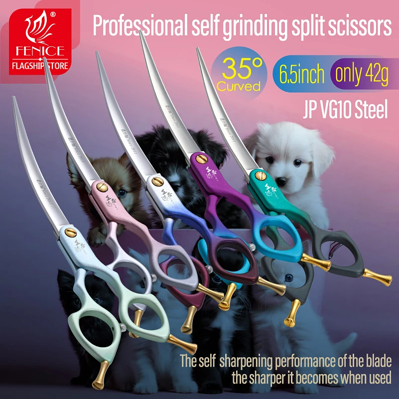 Fenice-Tijeras profesionales JP VG10 para perros, accesorio para mano derecha e izquierda, curvadas, de 6,5 pulgadas, 35 °, para aseo de mascotas