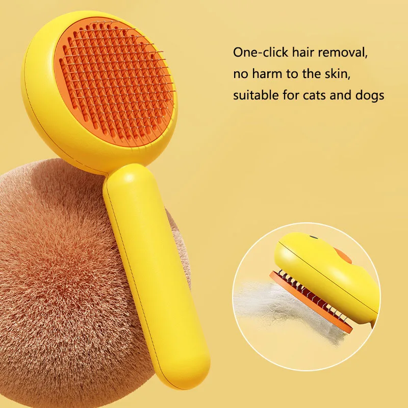 Peine de pelo largo para perros y gatos de pato amarillo, peine para quitar el pelo de mascotas, herramientas de aseo para mascotas, peine de aguja autolimpiante, suministros para mascotas - imagen 3
