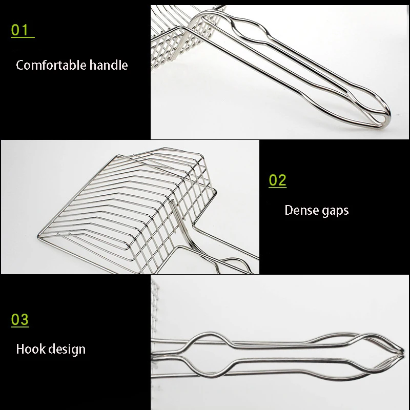 Pala de arena para gatos para mascotas, pala grande de Metal de acero inoxidable con agujeros finos, pala de arena para gatos, productos para mascotas, General para el hogar - imagen 2