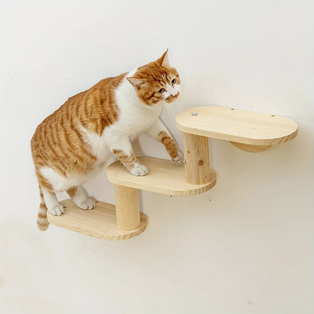 Estantes de escalada para gatos montados en la pared, hamaca para gatos con escalera y poste rascador, plataforma de madera, muebles para mascotas para jugar a gatitos - imagen 2