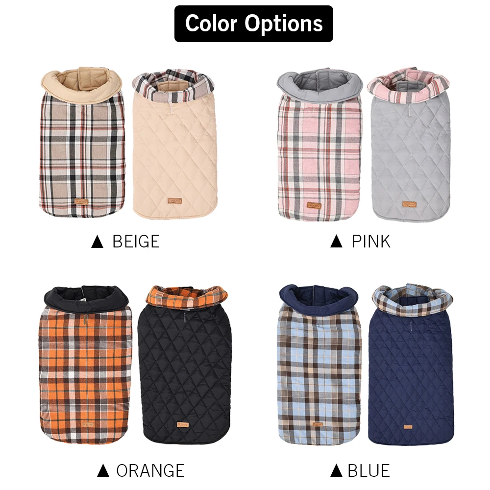 Chaqueta impermeable para perros, ropa Reversible con patrón a cuadros para perros pequeños, medianos y grandes, abrigo suave y cálido para perros con pecho Flexible - imagen 5