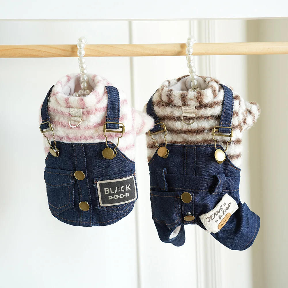 Monos vaqueros de otoño e invierno para mascotas, mono de invierno para perros de peluche, ropa para parejas de cuatro patas, chaqueta, ropa para cachorros pequeños - imagen 5