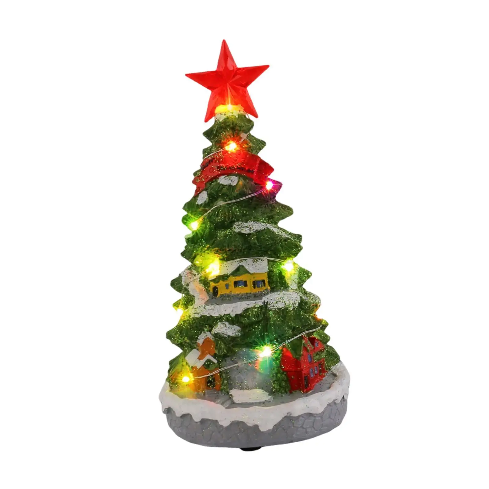 Light up Musical Mini Christmas Tree Figurine,Music Box Toy Star Topper for Holiday