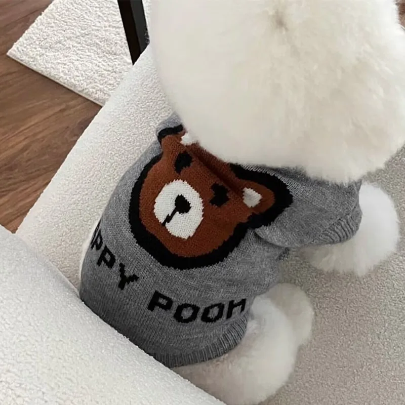 Otoño/Invierno suéter de punto para mascotas lindo oso Sudadera con capucha Teddy Cat Yorkshire perro pequeño ropa para perros Pomerania ropa para cachorros de otoño - imagen 2