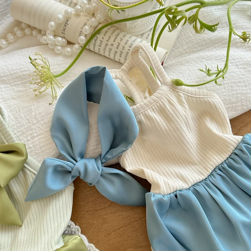 Ropa de encaje para mascotas, mono de seda, camiseta sin mangas dividida con lazo, media falda de encaje de burbujas, vestidos finos de verano para perros pequeños - imagen 4