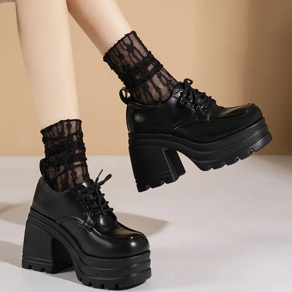 Zapatos Lolita Mary Jane para mujer, mocasines con cordones, uniforme JK, tacones altos, zapatos de plataforma, Cosplay, nuevo - imagen 3