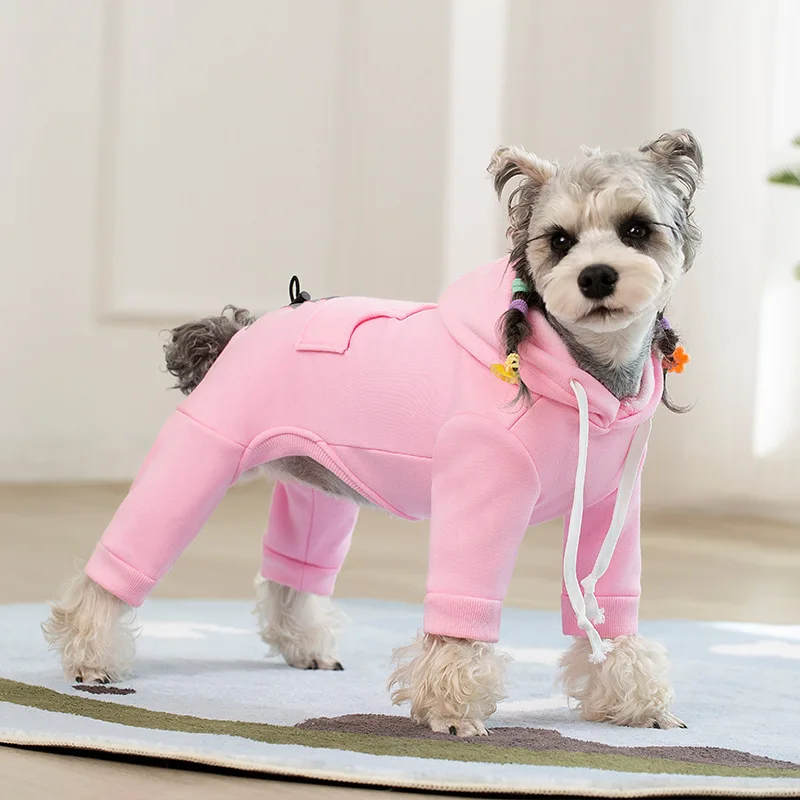 Sudaderas con capucha para perros pequeños, abrigo suave a prueba de viento, cálido, de otoño, con 4 Patas, informal, liso, para cachorros, Yorkshire - imagen 5