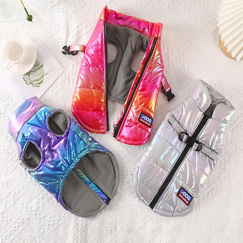 Ropa para mascotas de otoño e invierno, chaleco reflectante impermeable de color gradual, además de ropa cálida de terciopelo para perros y gatos, suministros para mascotas - imagen 5