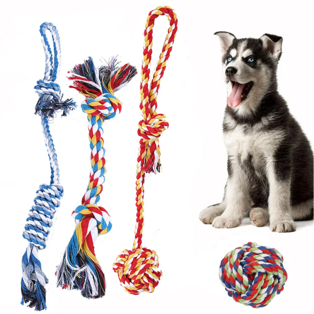 Juego de juguetes para masticar con cuerda para perros, juguetes duraderos de cuerda de algodón para remolcinar, masticar y jugar interactivo, Ideal para cachorros y perros pequeños