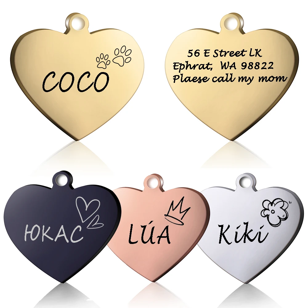 Etiqueta de Corazón de Identificación PAWFECT para Perros - Collar de Gato Personalizado con Colgante Grabado
