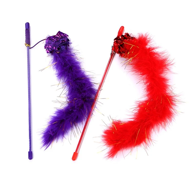 Juguete de varilla corta para gato, bola de papel con tira de plumas, palo para mascotas, suministros para mascotas - imagen 3