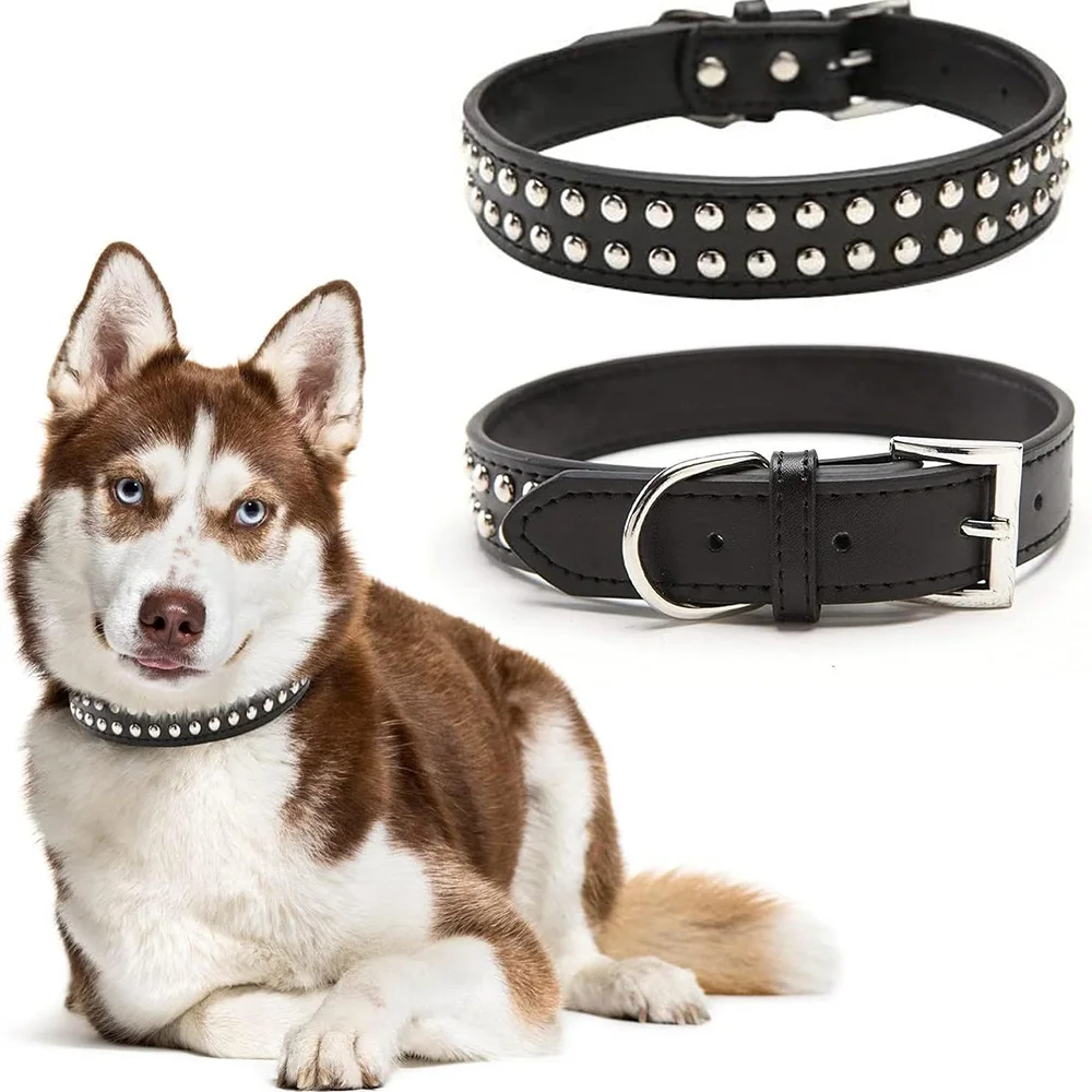 Collar para perro antimordeduras, Collar para mascotas resistente con remaches para perros grandes y medianos agresivos, Compatible con correa para perros