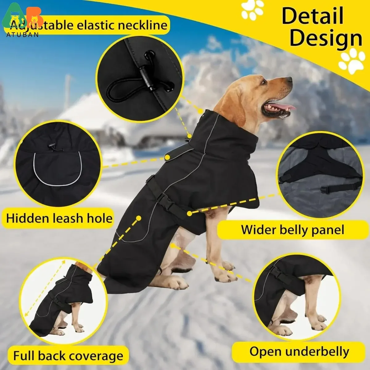 ATUBAN Chaqueta impermeable para perros, impermeable para perros, chaqueta reflectante para clima frío con forro polar suave, ropa de abrigo cálida para mascotas al aire libre - imagen 4