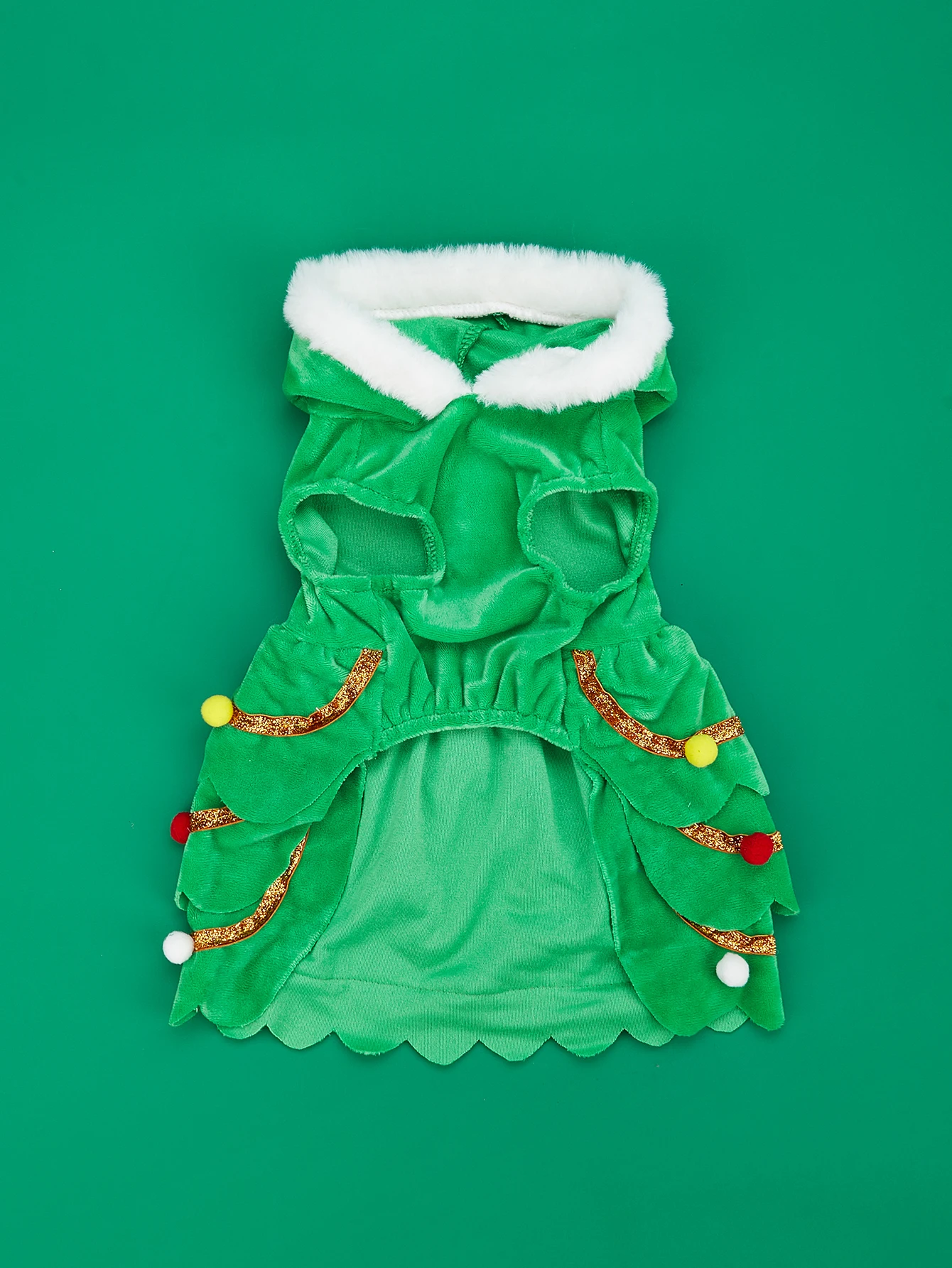 Vestidos de Cosplay de árbol de Navidad para perros, vestido de cachorro con Bola de Pelo y estrellas, ropa peluda para cachorros, fiesta de Navidad para mascotas, Gato cálido C - imagen 4