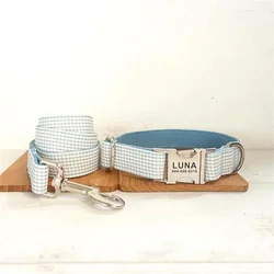 Collar grabado para perro + correa a juego – Azul