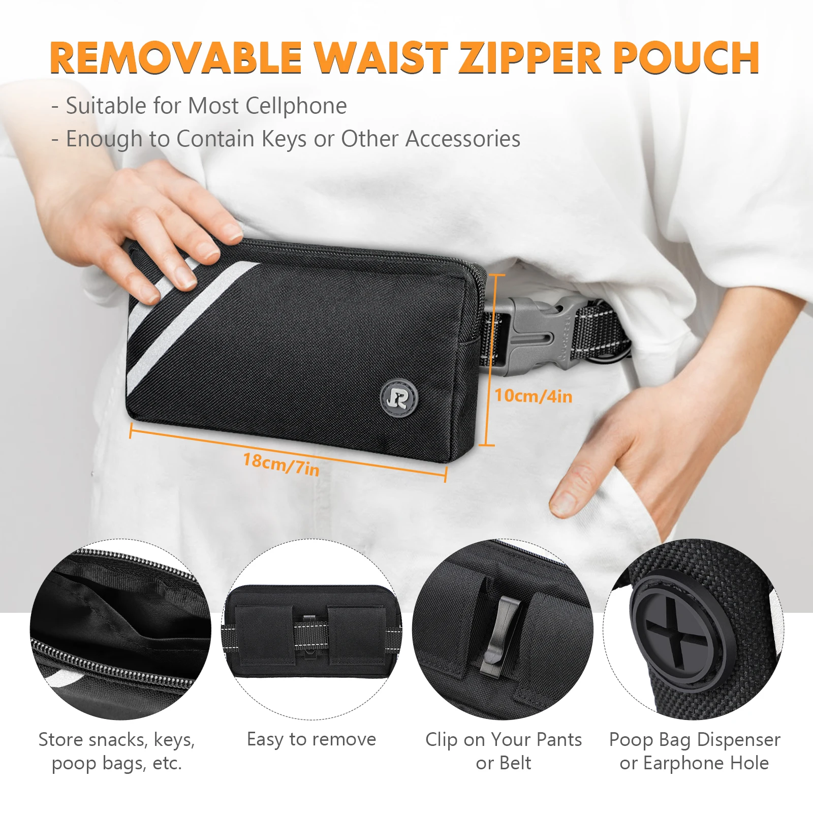 Correa para perro manos libres con bolsa con cremallera, asas dobles acolchadas y cuerda elástica duradera para caminar, trotar y correr a su perro - imagen 2