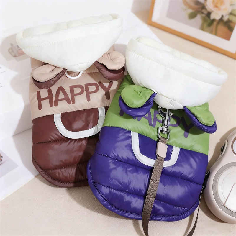 Chaqueta cálida y suave para perro, abrigo acolchado de invierno, ropa para perro, abrigo con orejas de oso para cachorro, chaqueta con estampado de letras para gato, disfraz para mascota Chihuahua
