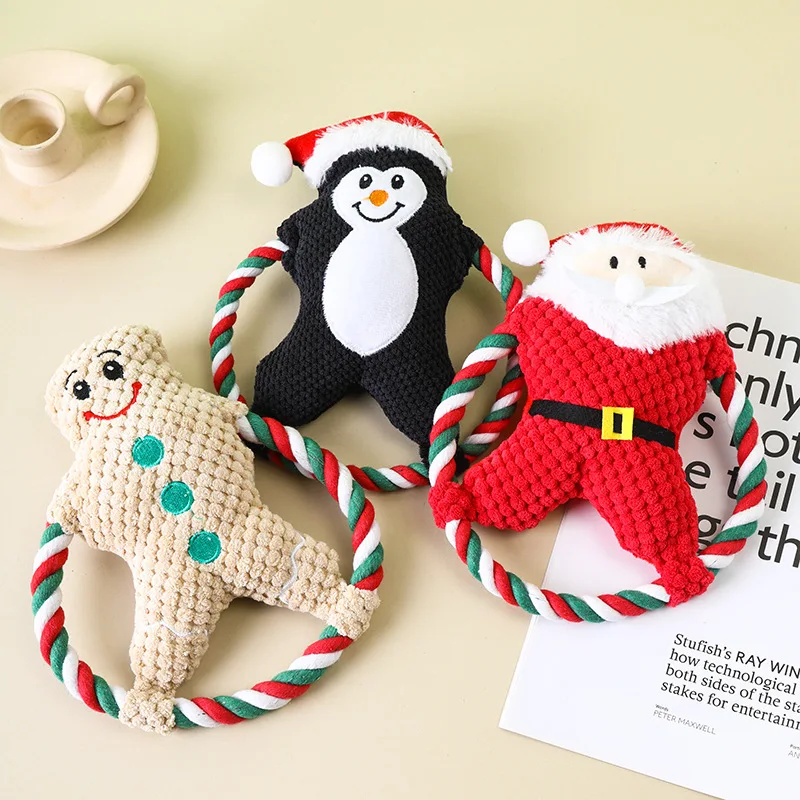 Juguetes de peluche navideños, bonitos nudos para perros, juguetes de Navidad y Año Nuevo, resistentes al sonido, suministros para mascotas resistentes a mordeduras y moler