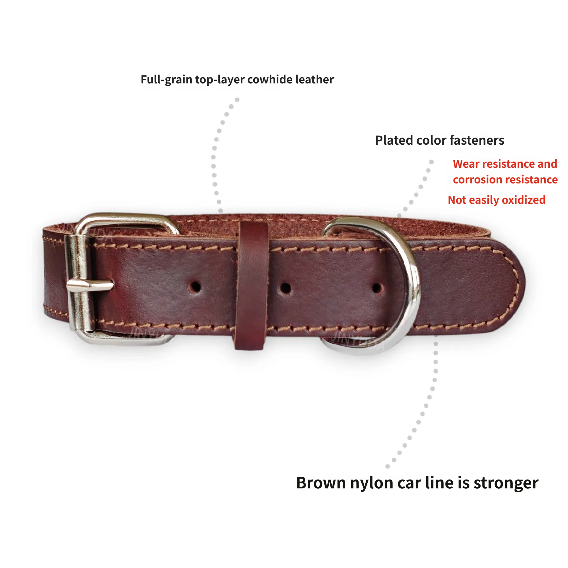 Collar de cuero para perro, collares para perros de cuero auténtico de doble punto auténtico y resistente con Collar ancho de entrenamiento para caminar para perros con hebilla de Metal - imagen 2