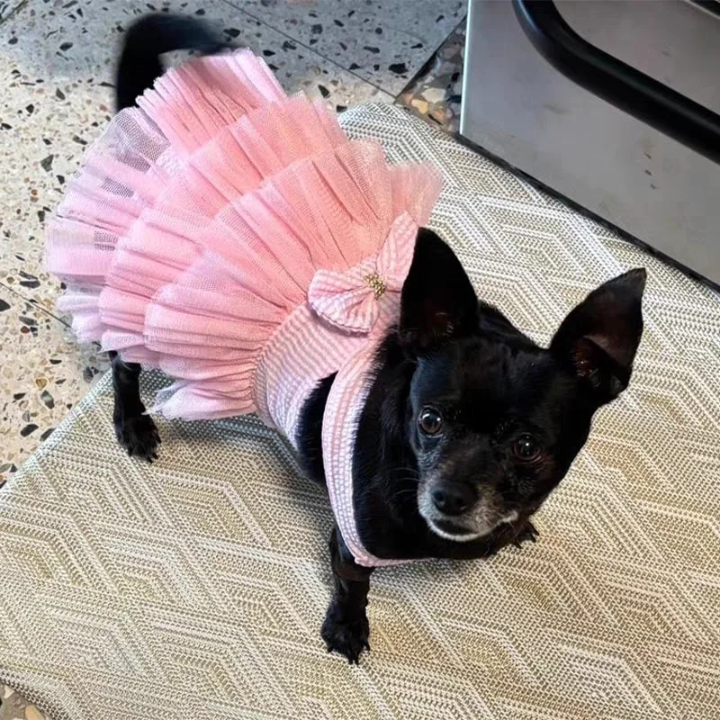 Vestido de verano con lazo para perros Caniche y gatos - imagen 2