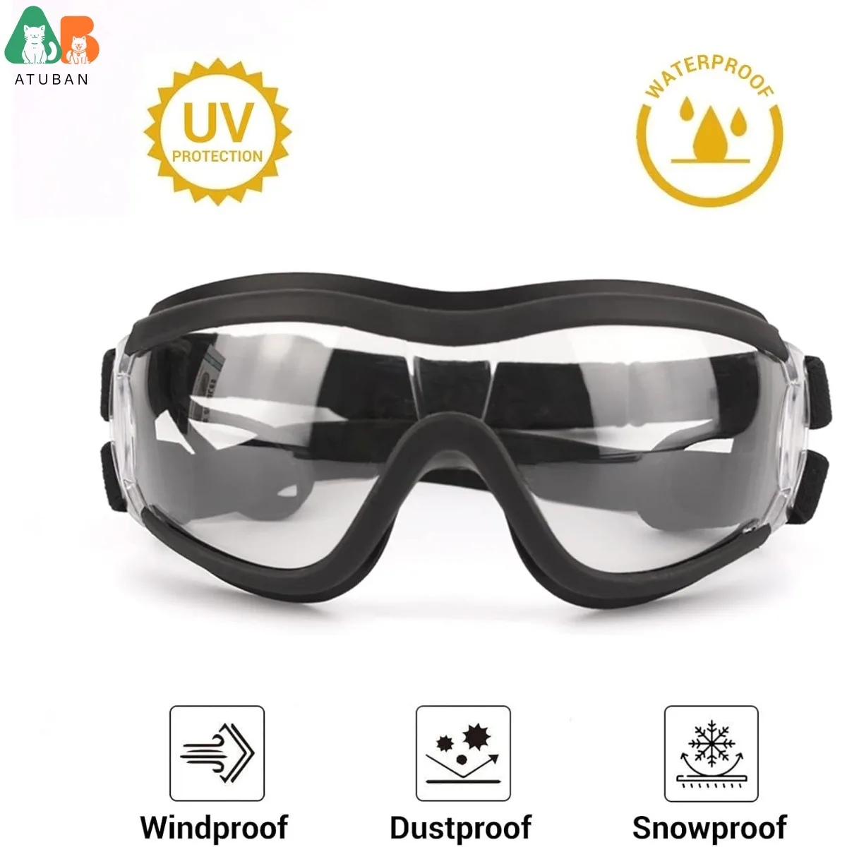 ATUBAN Gafas para perros de razas grandes, gafas de sol con protección UV para protección ocular de perros al aire libre, antivaho, antipolvo, a prueba de viento y nieve - imagen 4