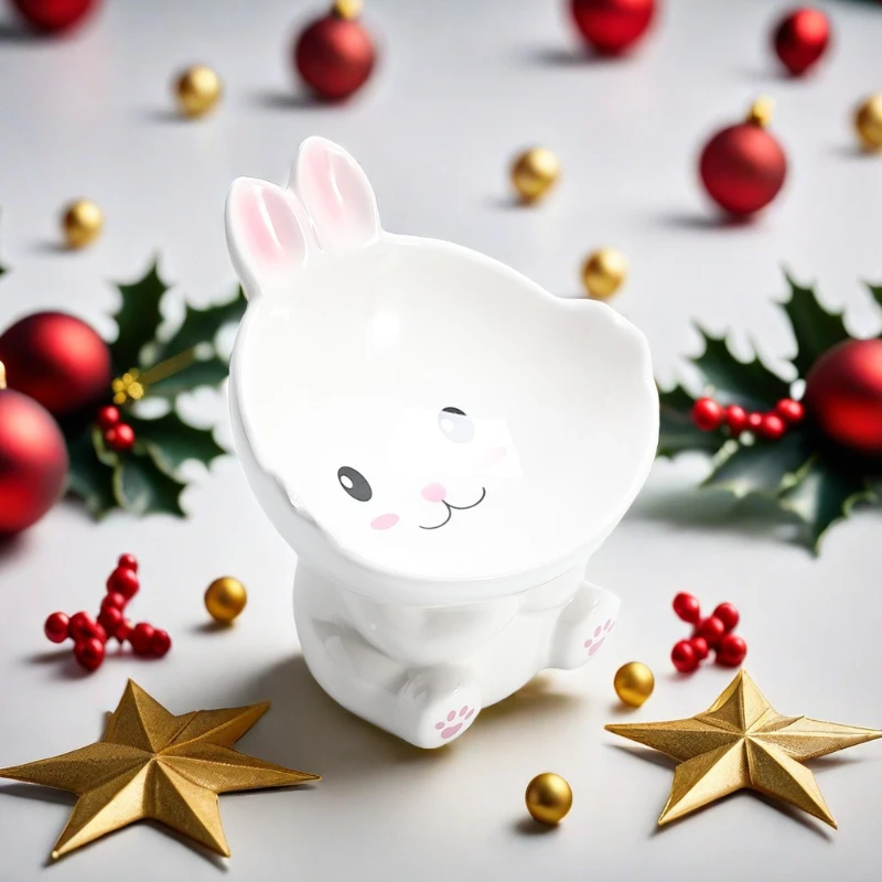 Cuenco de cerámica con forma de Animal de dibujos animados para mascotas, cuenco de cerámica para gatos, perros, protección del cuello, comederos de boca oblicua, contenedor de comida y agua antillento negro