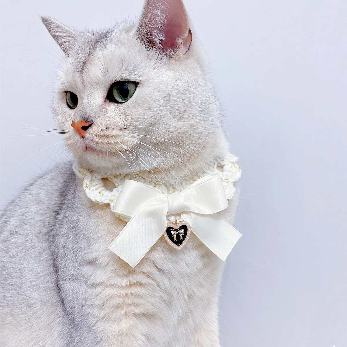 Collar de punto con lazo para mascotas, aro para el cuello con lazo para perro y gatito, gancho de mano, bufanda de lana, accesorios para perros pequeños y cachorros - imagen 2