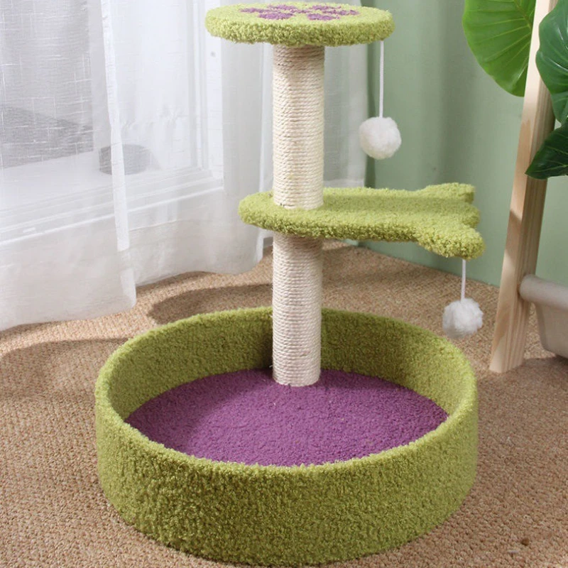 Pétalos de color azul claro, marco de escalada para gatos, nido para mascotas, árbol para mascotas integrado, no ocupa, columna rascadora para gatos, pétalos de Sisal azul claro - imagen 2