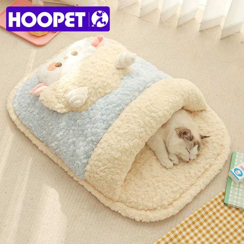 HOOPET Saco de dormir calmante para gatos para invierno, cama semicerrada de felpa súper suave con sensación segura para un acolchado de gatitos cálidos