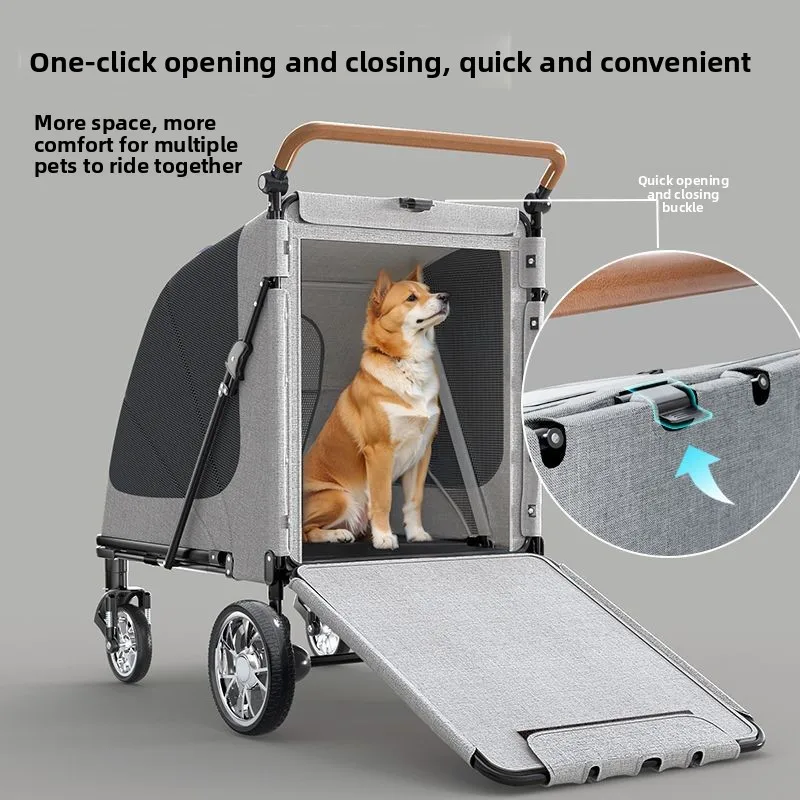 New Large Pet Strollers Medium and Large Dog Travel Large Space Trolley Pet Products