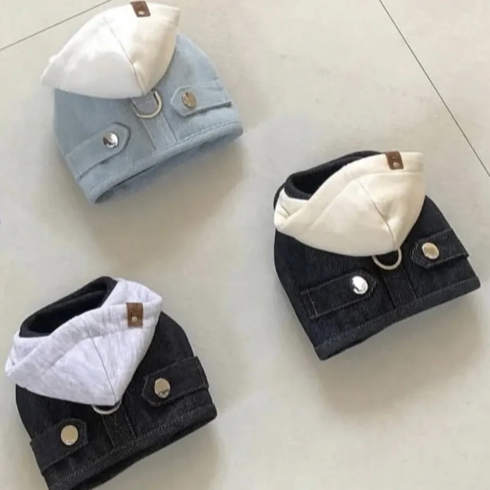 Arnés con capucha para otoño e invierno para mascotas, correa vaquera para el pecho para perros y gatos, chaleco de peluche con sombrero, arnés para perros, accesorios para cachorros - imagen 3