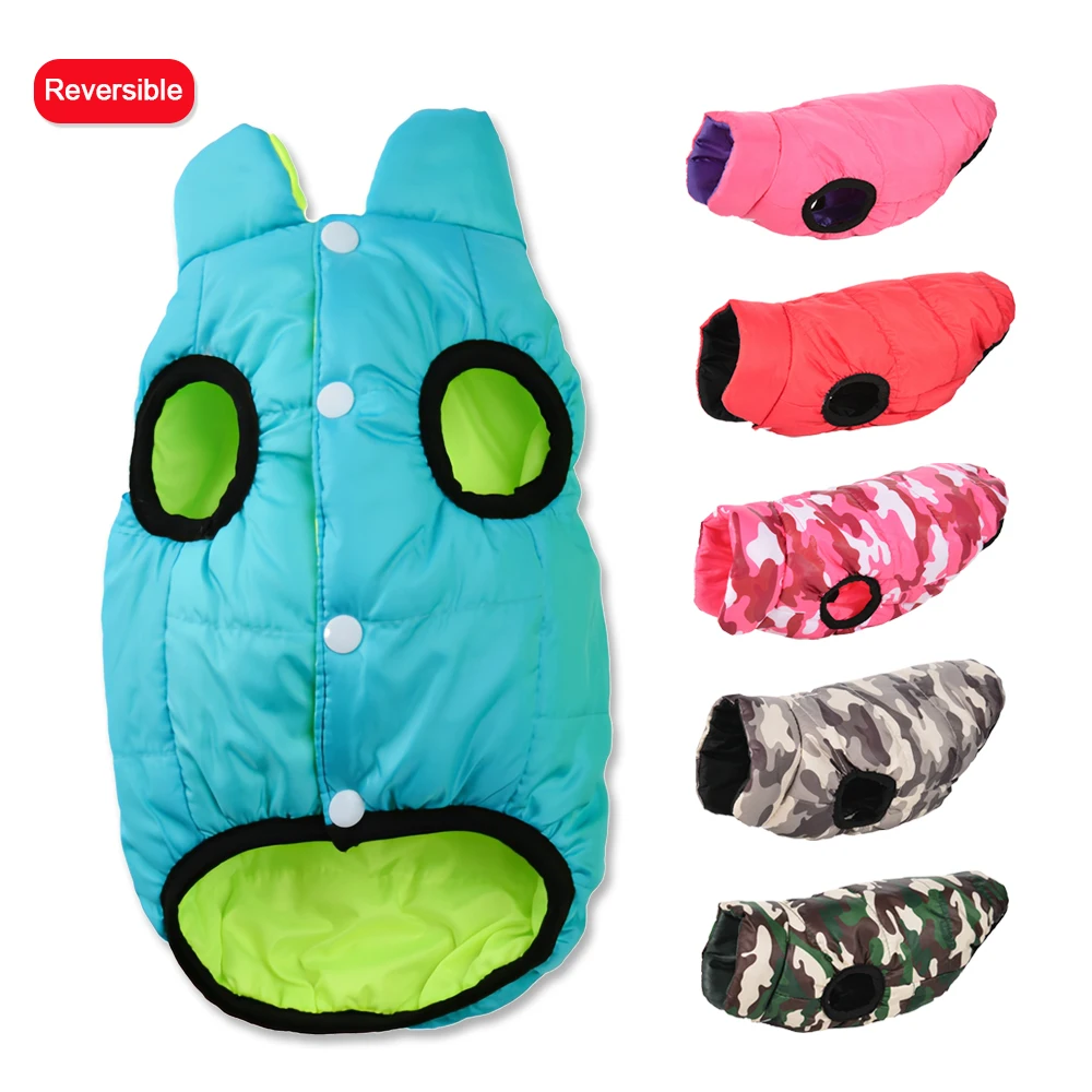 Ropa cálida impermeable para perros pequeños y medianos, chaqueta Reversible de invierno para mascotas, chaleco acolchado, abrigo ligero para cachorros, disfraz