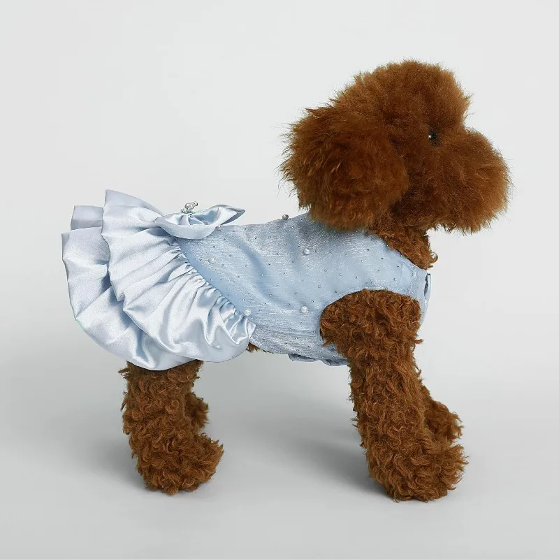 Nuevo vestido de novia Jenny con lazo azul, vestido para mascotas, prevención de la pérdida de cabello para perros y gatos, vestido de princesa blanco de alta calidad para verano - imagen 3