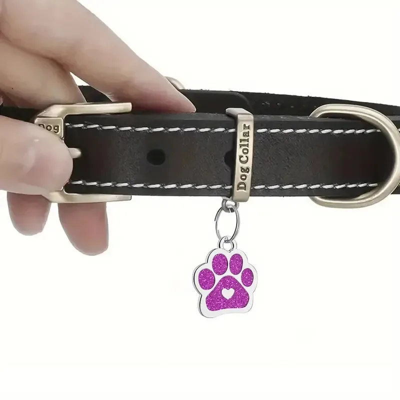 Etiqueta de identificación de perro personalizada con purpurina personalizada, etiqueta de nombre con forma de corazón y pata, accesorios para decoración de Collar, 1 ud. - imagen 4