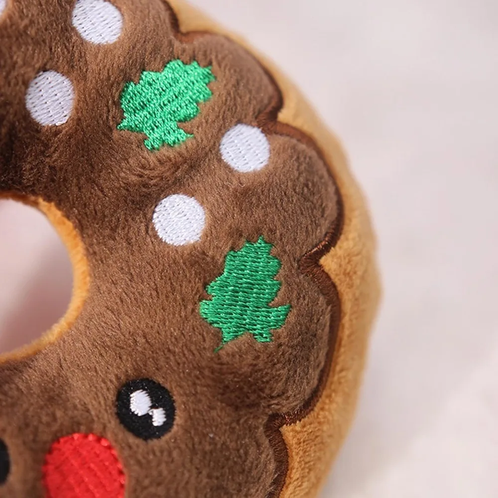 Juguetes chirriantes de peluche para perros de Navidad, juguetes para masticar Donut con chirriador, juguetes de peluche para perros medianos y pequeños, regalo interactivo de Navidad - imagen 4