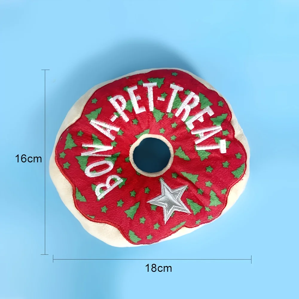 Donut de peluche de Navidad para mascotas, juguete chirriante para perros, juguetes para masticar para perros - imagen 4