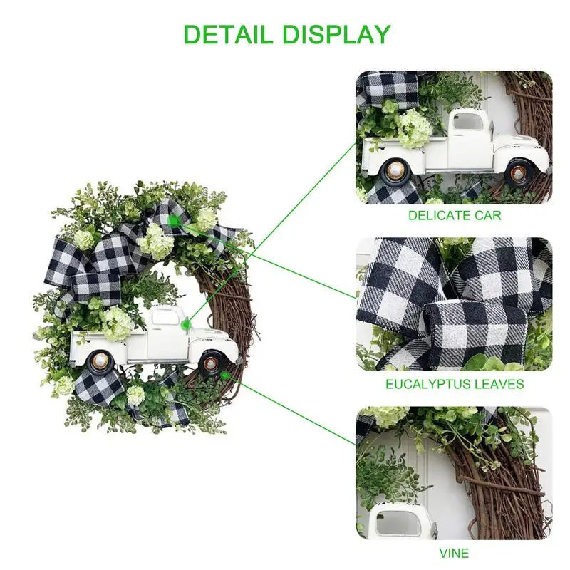 Corona de camión para puerta delantera rústica, corona de granja rústica, corona de puerta delantera, decoración de pared de vacaciones, corona de primavera - imagen 2
