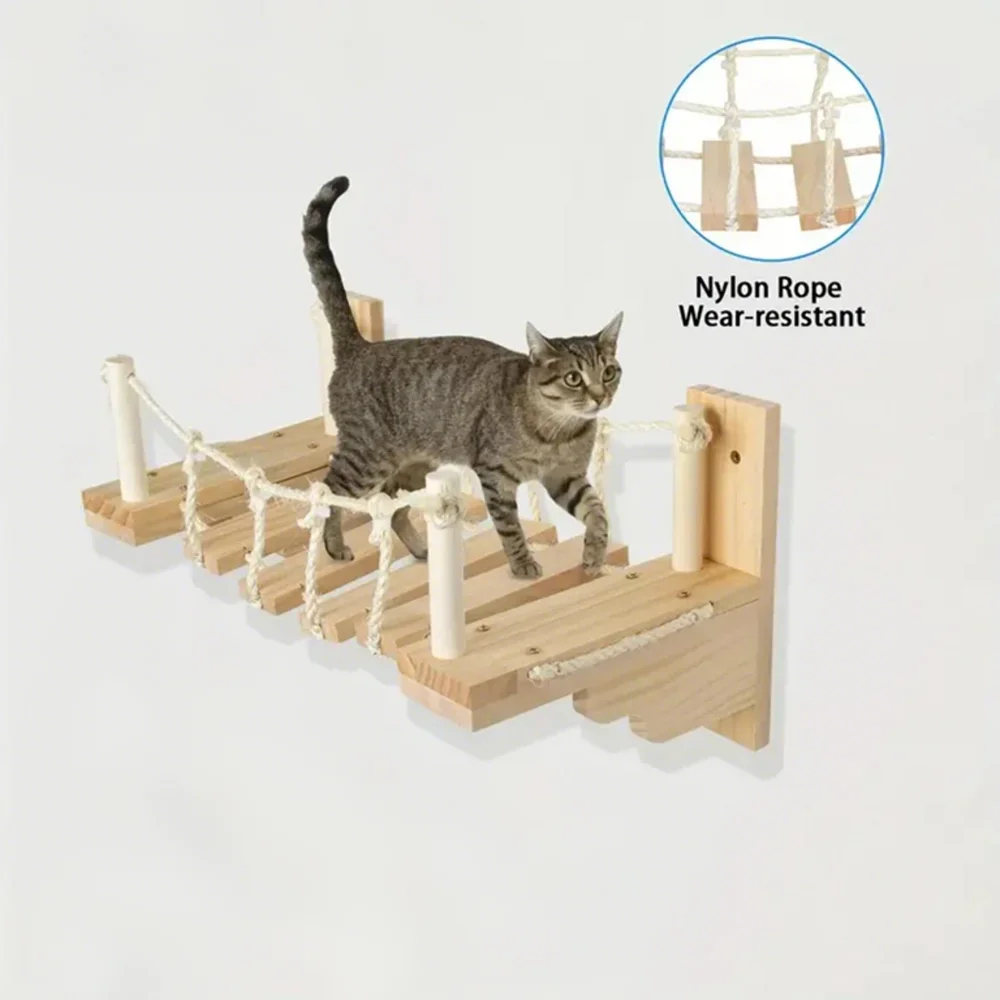 Puente para gatos de madera maciza de 0,5 m, árbol para gatos, puente para gatos de madera maciza, plataforma de salto conectable montada en la pared, multifuncional