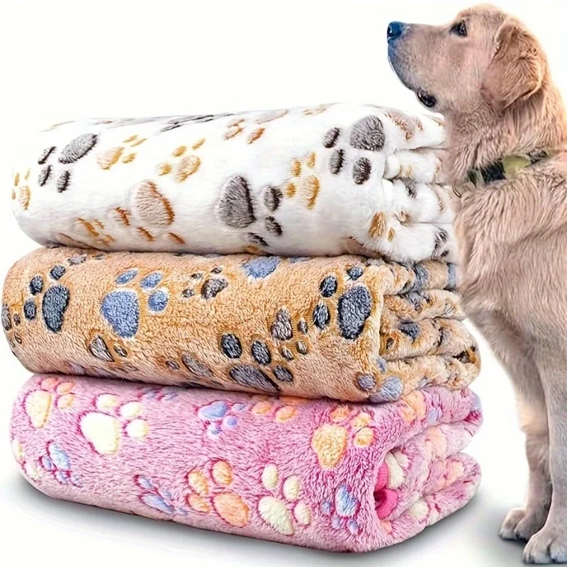 Manta de lana de Franela suave para perros y gatos, esteras para cama con estampado de pata y pie, manta cálida para mascotas, camas para dormir, estera para perros, gatos, suministros para mascotas