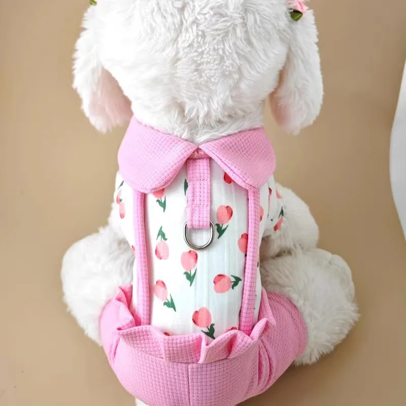 Ropa dulce para mascotas, mono con estampado Floral para perros, pijama rosa con cuello redondo, chándal para perros pequeños y medianos, mono para cachorros tipo perro salchicha - imagen 2