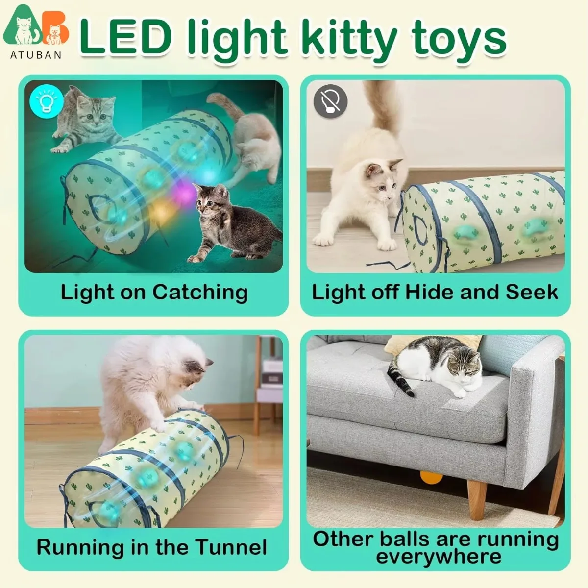 Juguetes interactivos para gatos, pelota para gatos de interior, túnel rodante rápido, juguete para gatos activado por movimiento, juguete para atrapar ratones ocultos - imagen 5