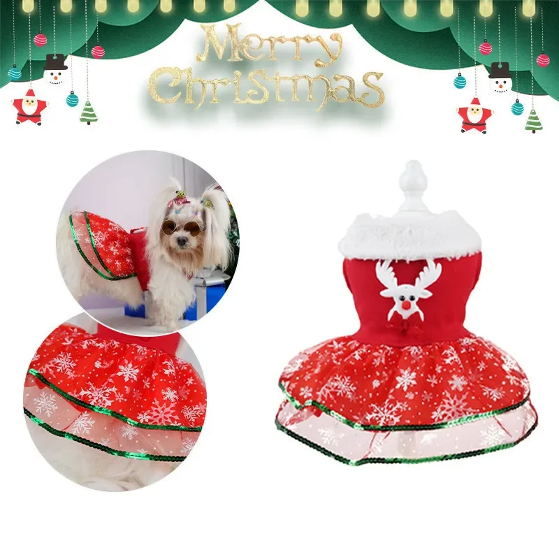 Collar peludo para perros pequeños y medianos, traje festivo, vestido navideño para perros, diseño de Papá Noel y reno, ropa festiva con - imagen 4