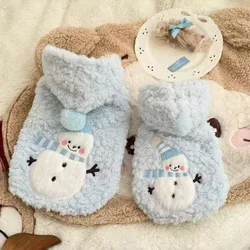 Sudadera con capucha con patrón de muñeco de nieve de peluche, ropa de invierno de Bichon, abrigo de algodón cálido Schnauzer, ropa de abrigo gruesa para exteriores para perros