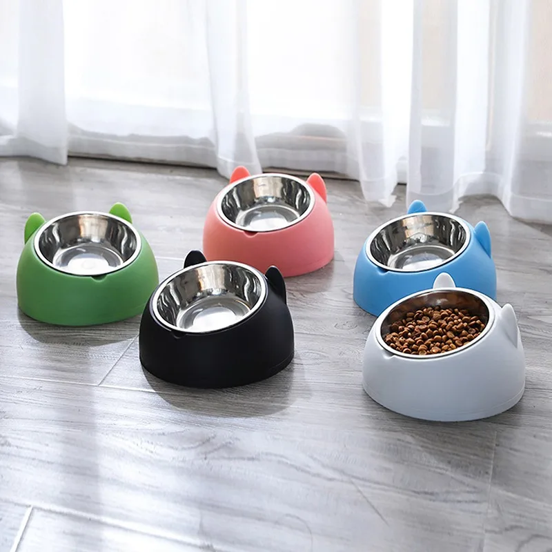 Cuenco para perros y gatos, Base antideslizante de acero inoxidable elevada de 15 grados para cachorros, alimentador de agua potable para comida para gatos, cuenco protector de cuello inclinable para mascotas - imagen 3