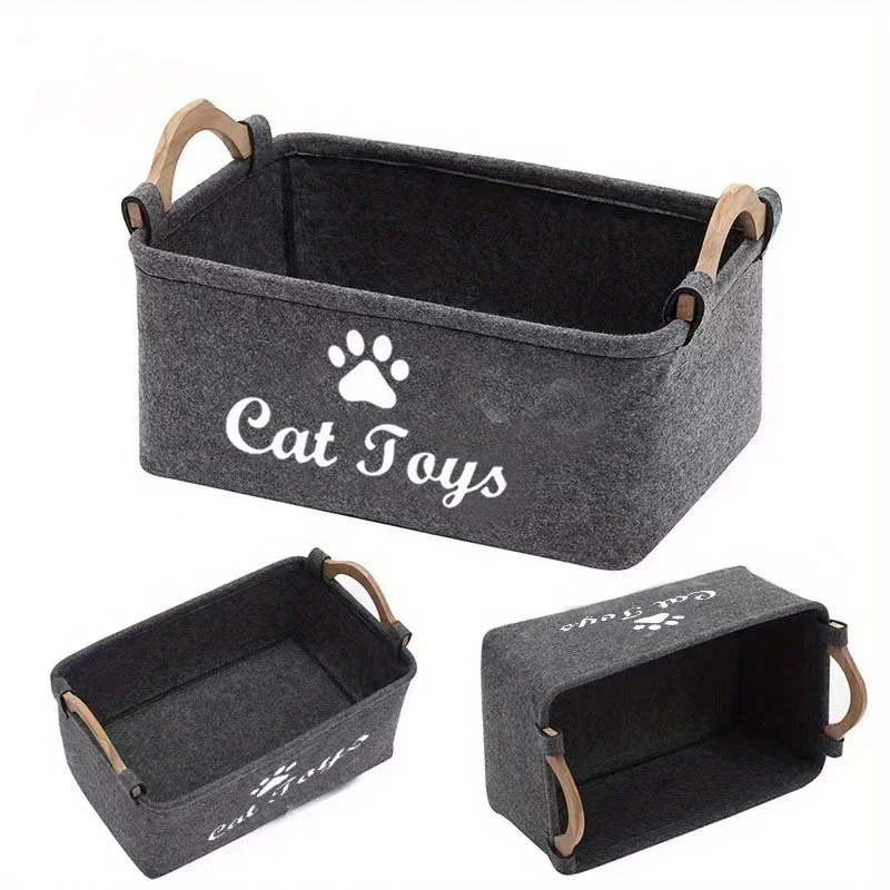 Elegante cesta de almacenamiento de juguetes de fieltro para mascotas, organizador duradero para juguetes para gatos y perros, ropa sucia y suministros de limpieza, estampado de letras - imagen 3