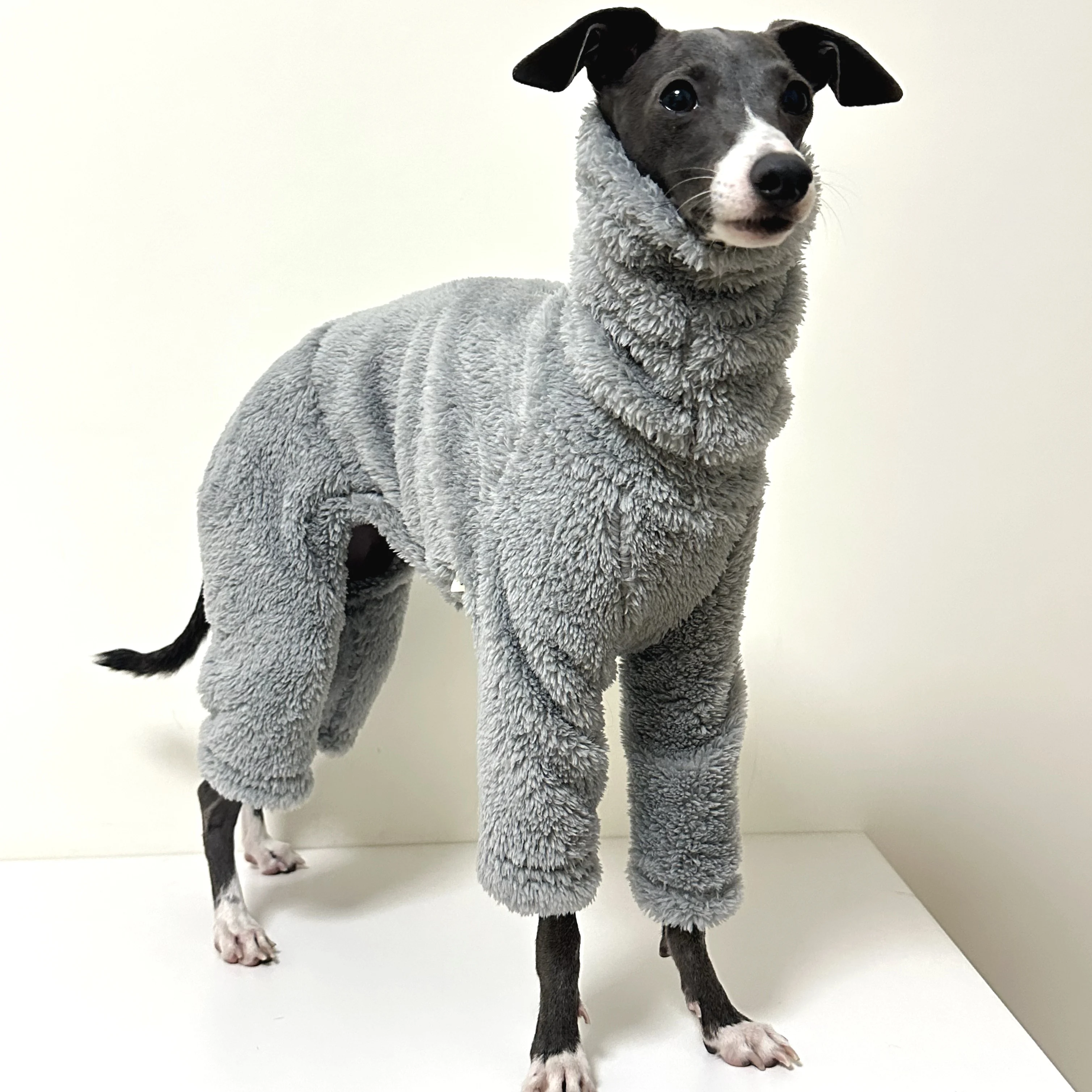 Ropa gris de doble cara para perro galgo italiano, abrigo de lana cálido con cuello alto para perro, pijama Whippet Jammies, mono en invierno - imagen 2